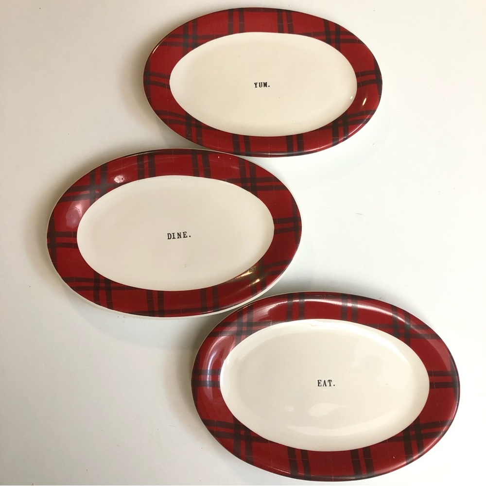 Christmas 3 Rae Dunn x Magenta Red Appetizer Plates Artisan Collection 8x5.5”